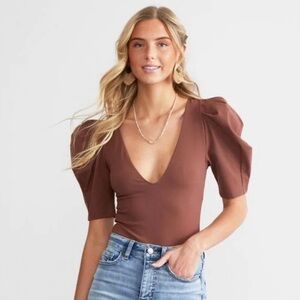 Free People Va Va Voop Bodysuit Brown NWT size Extra Small
